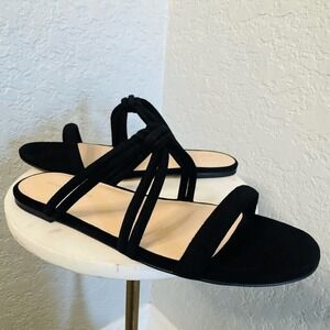 Stuart‎ Weitzman Twist Knot Leather Slide Sandal, Designer Size 8, Black, NWT